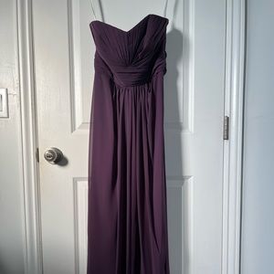 Long strapless chiffon dress w/ pleated bodice - Plum (Size 10)